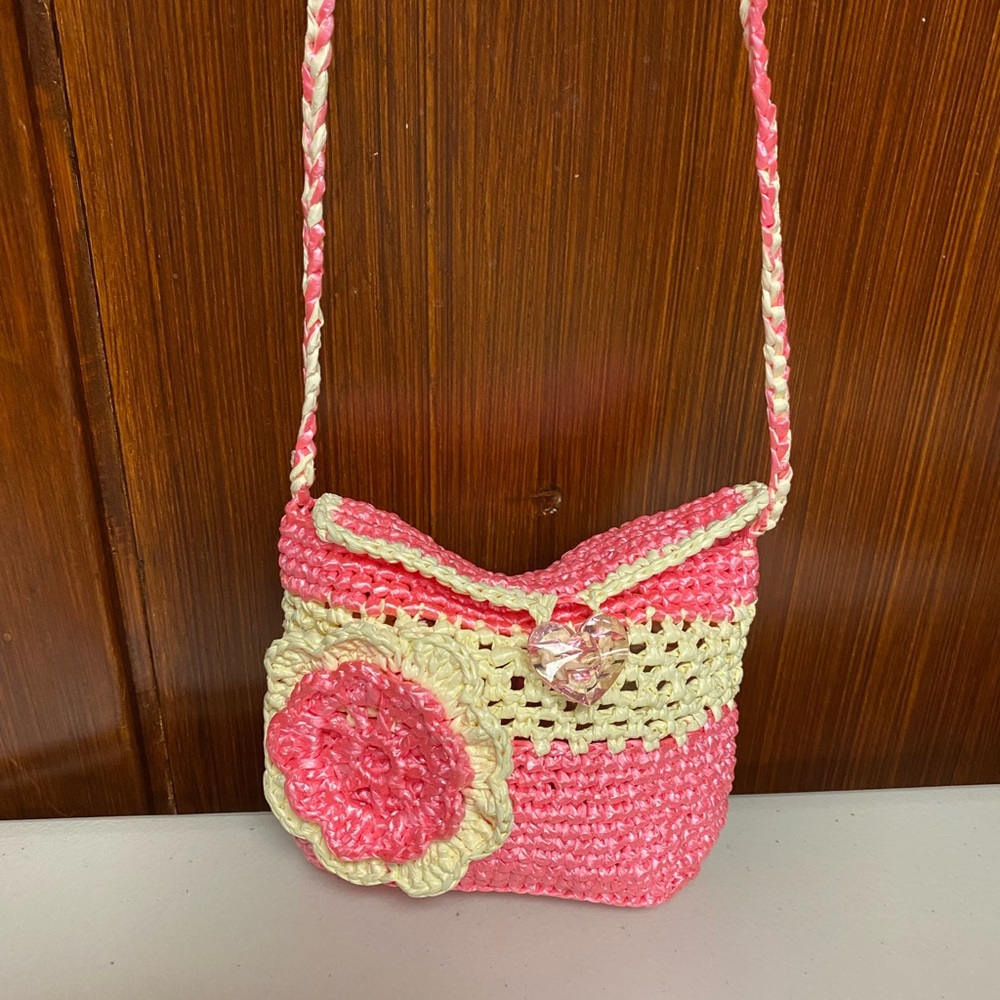 Pink & Cream Crochet Small Bag for girls
